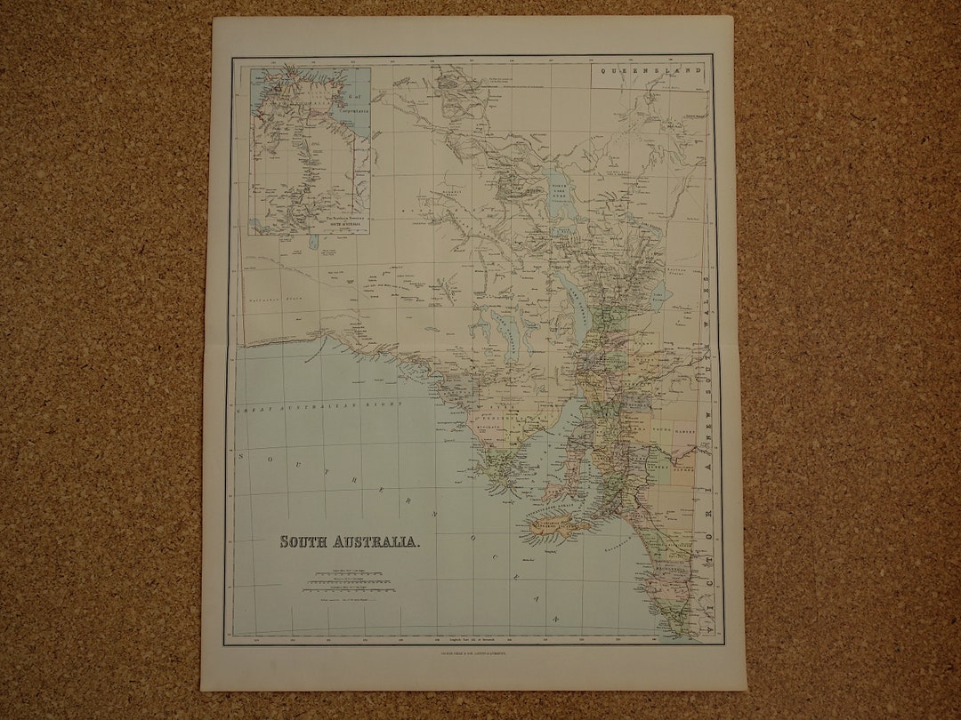 South Australia Old Map LARGE Original 1895 Antique Maps About State SA ...