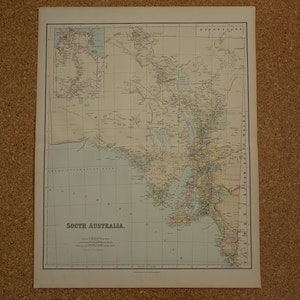 Vecchia mappa dell'Australia Meridionale, GRANDE mappa originale del 1895 sullo stato SA, poster d'epoca del Territorio del Nord di Adelaide