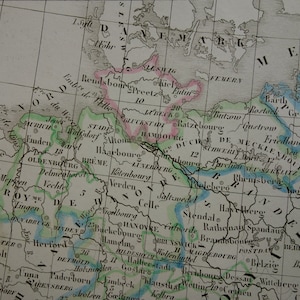 ALLEMAGNE AUTRICHE Ancienne carte de l'Europe centrale Impression/poster originale de plus de 170 ans de Prusse Tchéquie Hongrie Grandes cartes vintage 33 x 19 po.