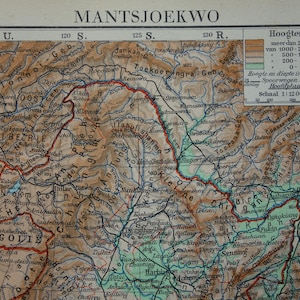 Manchukuo alte Landkarte von Mandschurei und Korea 1936 original vintage Landkarten
