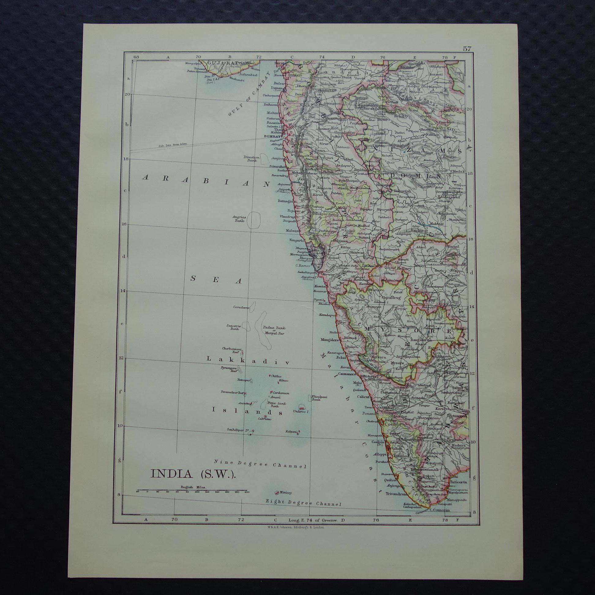 India Old English Map of Southwest India Laccadive Islands