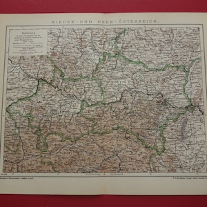 ÖSTERREICH alte Landkarte 1908 original antique Druck Salzburg Linz Donau vintage Karten Wien - mit Jahreszahl datiert
