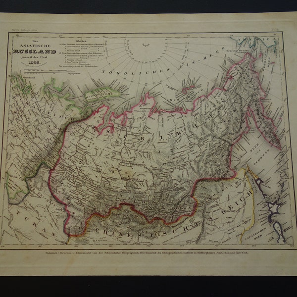 Carte ancienne de SIBÉRIE de la Russie en Asie 1849 estampe originale originale de l'Oblast de Sakhaline et d'Irkoutsk - Cartes vintage détaillées de l'Empire russe