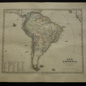 SÜDAMERIKA antike Landkarte von SA Kontinent 1878 original alter Druck Poster über Brasilien Patagonien Chile Argentinien Vintage Karten 14x18"groß