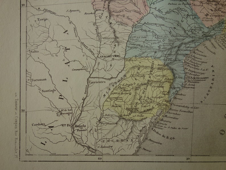 BRAZIL old map of Brazil 1858 original antique French hand Etsy
