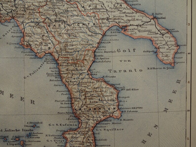 ITALY Old Map of Southern Italy 1906 Original Antique Detailed - Etsy ...