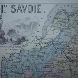 1870 Haute-Savoie old map of Haute Savoie departement France - lovely hand colored antique print Annecy Annemasse vintage vieille carte maps