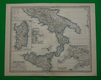 イタリア - 1902 年のオリジナルのアンティークの地図 (国、都市