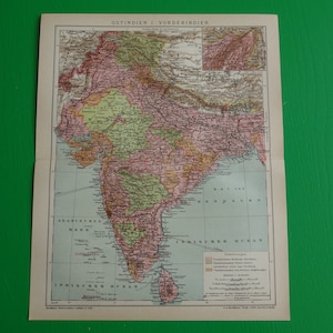 Indien alte Landkarte von British India, 1905, originaler antiker Druck von Indien Vintage Karten