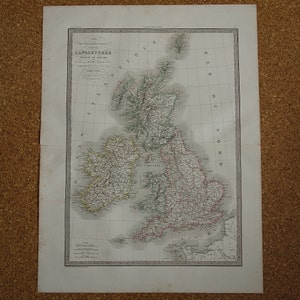 GREAT BRITAIN Landkarte LARGE 1829 ursprünglicher alter antiker Druck von Vereinigten Königreich Irland England Weinlese französische Karten Plakat 50x66c 21x26"groß