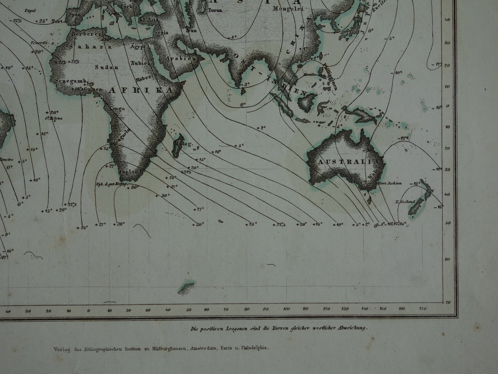 EARTH'S MAGNETIC FIELD Antique World Map Original 160+ Years Old ...