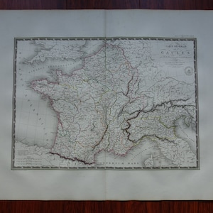 Set di due grandi mappe dell'Impero Romano, Gallia e Dacia nell'antichità. Set di mappe storiche originali del 1830, Francia, Balcani, grande poster vintage da 21x26 pollici.