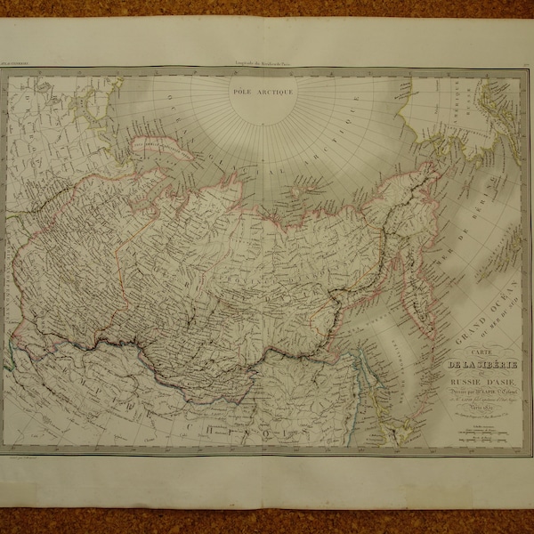 Grande carte ancienne de SIBÉRIE de la Russie asiatique 1832, grande impression ancienne originale de l'empire du tsar en Asie, affiche de cartes datées vintage russe 20 x 26" grande Alaska