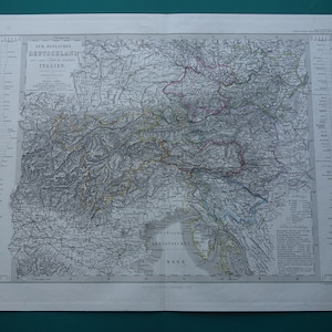 Antique map of Austria Beautiful original 1872 big old print Tirol Salzburg Steiermark Linz Vienna Graz Istria vintage large maps