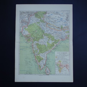 INDIA old map of India 1893 detailed antique print map India Indian subcontinent - Himalaya Nepal Tibet Delhi vintage poster maps - 9x13''