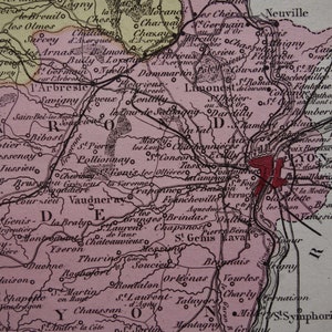 1876 Ancienne carte du département du Rhône, France Belle gravure ancienne sur Lyon Villeurbanne Vénissieux Bron, cartes vintage du Rhône vieille carte image 4