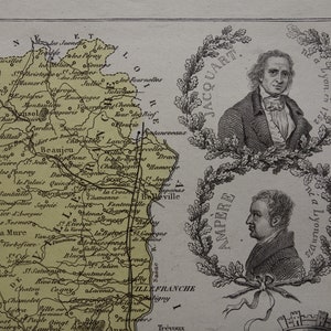 1876 Ancienne carte du département du Rhône, France Belle gravure ancienne sur Lyon Villeurbanne Vénissieux Bron, cartes vintage du Rhône vieille carte image 6