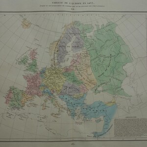 Alte Landkarte Europa im Jahr 1455 Großfürstentum Litauen original antike Geschichts-Karte Europa vintage Landkarten