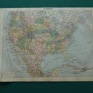 Mapa antiguo de los Estados Unidos de América de 1902. Impresión francesa antigua sobre EE. UU. (23 x 30 cm).