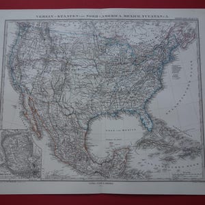 Carte des Etats-Unis vieille de plus de 145 ans GRANDE 1876, impression d'affiche ancienne originale des États-Unis - Cartes vintage détaillées avec date année 14 x 18 grande