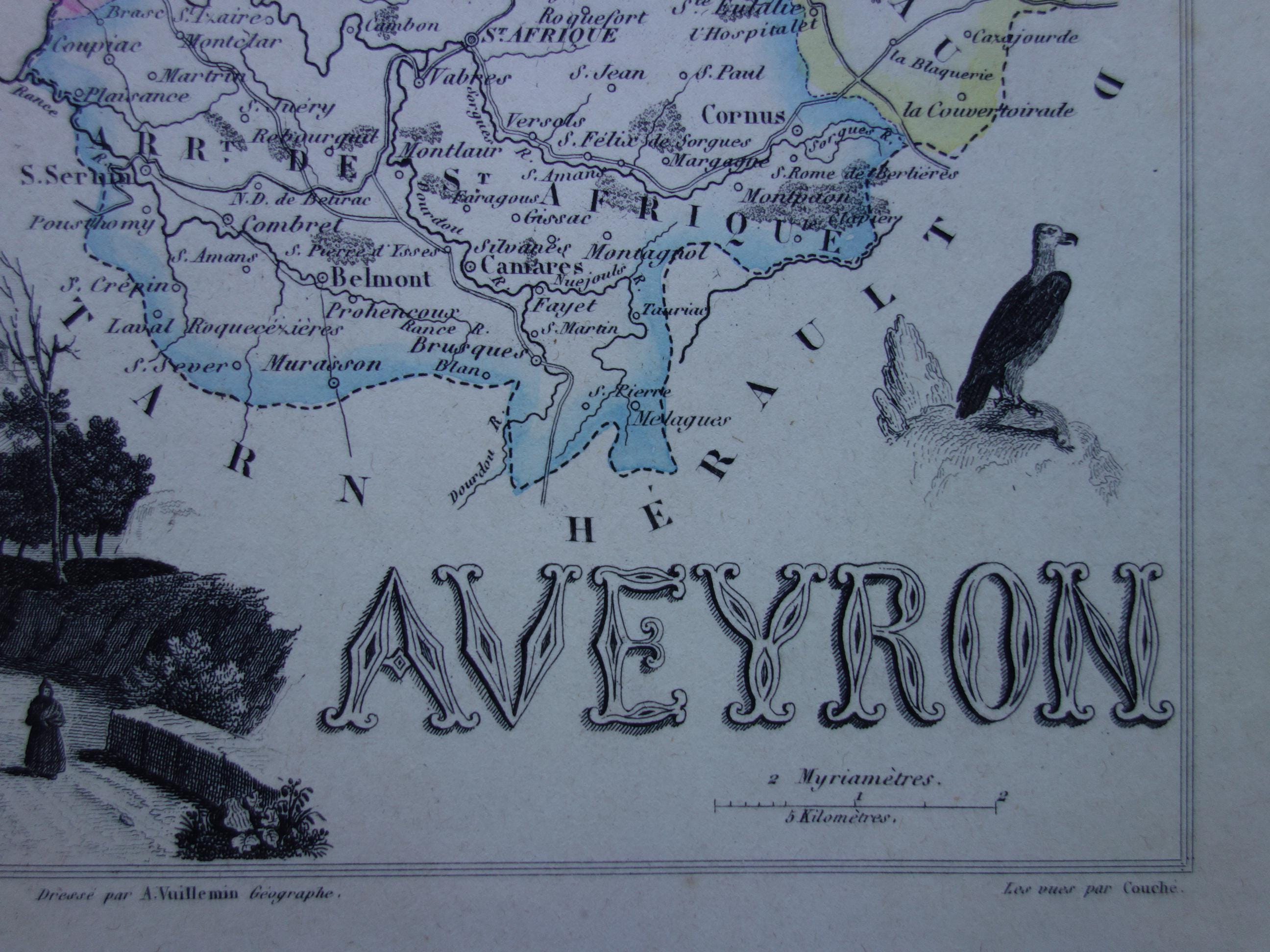 Ancienne Carte Géographique De L’Aveyron – 1793 – Gravure Originale – Format 12x19 Cm