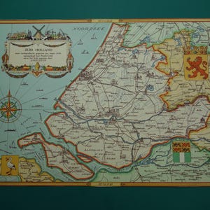 1947 Ancienne carte de la province de Zuid-Hollande aux Pays-Bas Cartes anciennes originales de la région de Rotterdam La Haye