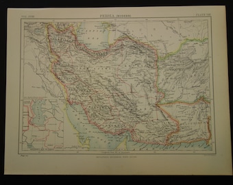 PERSIA old map Original 1883 antique print about Iran Afghanistan Baluchistan vintage maps 21x27c 8x11&quot;