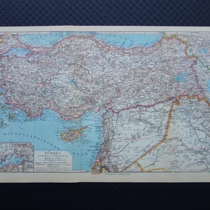 Oude kaart van Turkije uit 1931, zeer gedetailleerde antieke kaart van Klein-Azië, Smyrna, Cyprus. Originele vintage kaarten van Turkije.