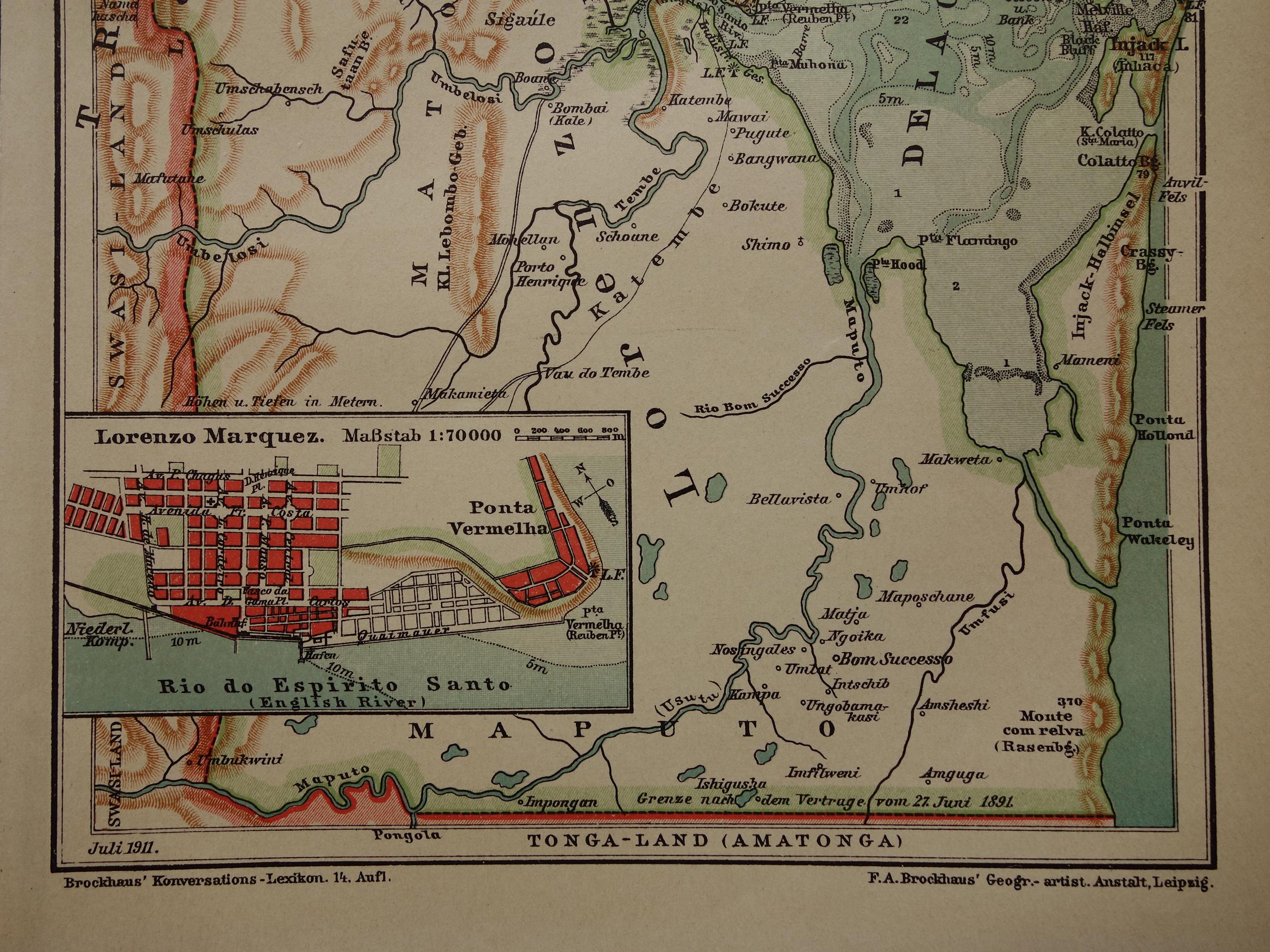 MAPUTO Old Map of Mozambique 1911 Original Antique City Plan About ...