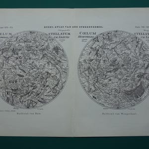 Alte Astrologie Print - antike Himmelskarte der Waage und Widder Hemisphären - Vintage Poster Himmelskörper Sternzeichen Horoskop Sternkarte