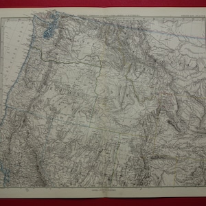 Vecchia mappa degli Stati Uniti della costa occidentale del 1878, stampa antica originale colorata a mano su San Francisco, California, Oregon, Portland, grandi mappe vintage degli Stati Uniti