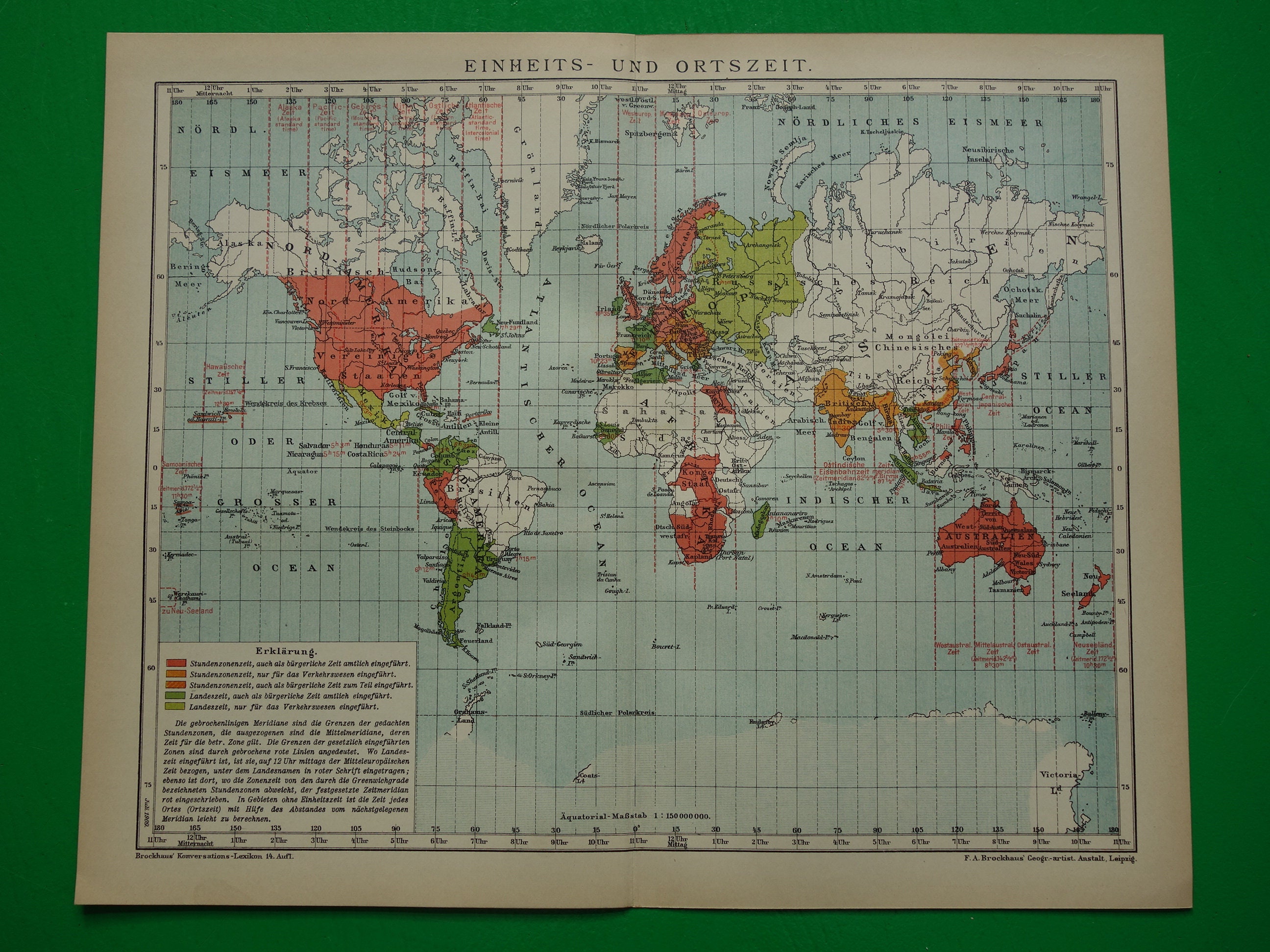 世界地図　OLD MAPS　Edition teNeues1990 Vintage World Map of Time Zones 1909 Original Antique German