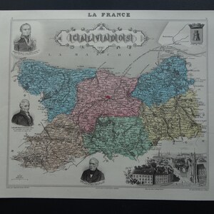 Carte ancienne de 1882 du département du Calvados, France, impression originale de plus de 140 ans, Caen Hérouville-Saint-Clair, Lisieux, Bayeux, cartes anciennes