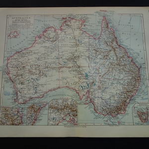 AUSTRALIE ancienne carte 1913 très détaillée de l'Australie - cartes vintage originales Tasmanie Brisbane Sydney Melbourne - 25 x 33 c 10 x 13 po