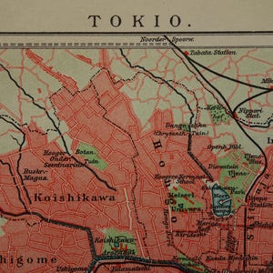 Carte ancienne de TOKYO Tokyo Japon 1911 plan de la ville antique original de Tokyo, cartes détaillées vintage