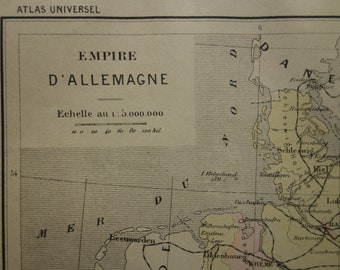 GERMANY old map of the German empire 1896 original antique French print Berlin Frankfurt vintage maps poster Deutsches Reich 23x30 cm 9x12"