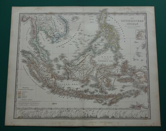INDONESIA Old Map of Malay Archipelago LARGE Original 1886 Antique ...