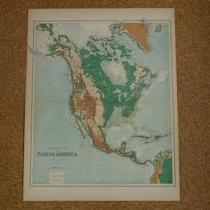 1890 NORDAMERIKA Landkarte GROSSE original antike Landkarte der USA Mexiko und Kanada Höhe Höhe Vintage alte Karten Amerika Englisch