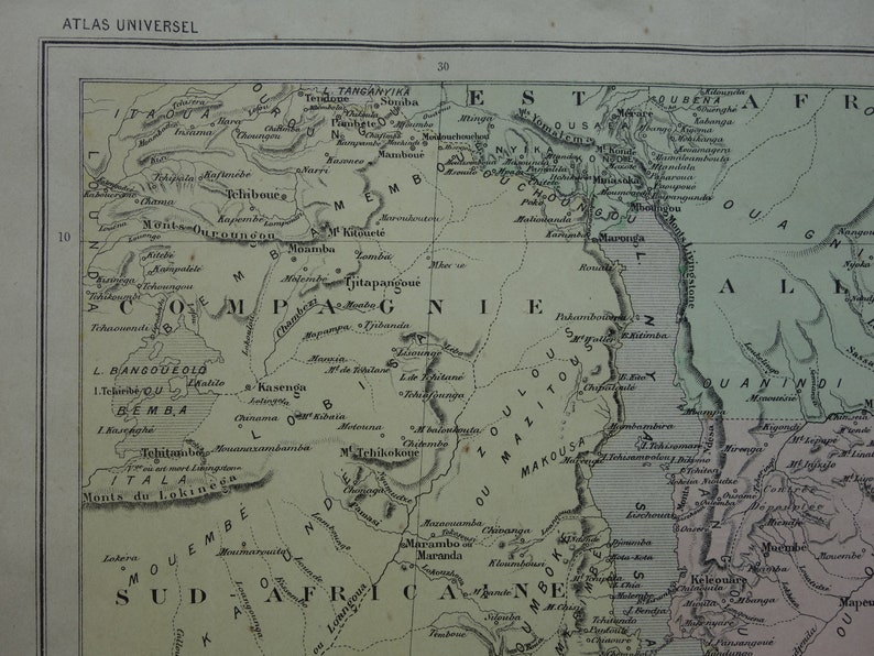 MOZAMBIQUE Old Map of Mozambique 1896 Original Antique Print About Lake ...