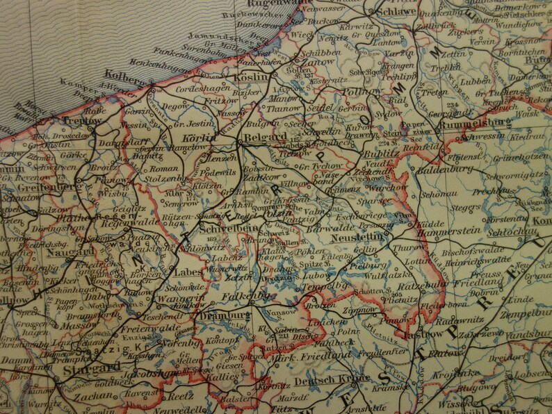 Old map of Pomerania Germany province 1913 original vintage | Etsy