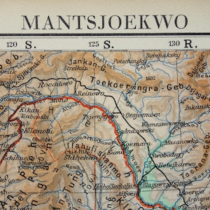 Manchukuo old map of Manchuria and Korea 1936 original vintage maps