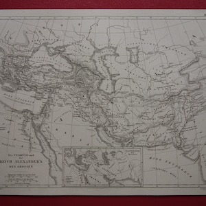 1849 Antike Landkarte von Alexander dem Großen Makedonischen Reich - original alter deutscher Druck über Eroberungen Alexandre Route
