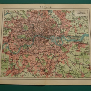 Vintage Karte LONDON von London und Umgebung von 1909 Antike Stadtplan Hackney West Ham und England Vintage detaillierte Karten kleines Poster - 10x12"