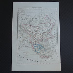 170+ Jahre alte Karte der Türkei und Griechenlands im Jahr 1849 original alter französischer Druck über den Balkan