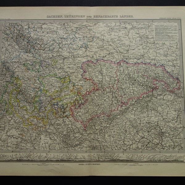 DEUTSCHLAND Karte LARGE 1886 antikes handkoloriertes altes Druckplakat von Leipzig Dresden Chemnitz Vintage Karten über Eisenach Erfurt 14x18 "groß