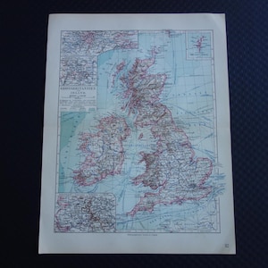 BRITISH ISLES Karte 1913 detaillierter alter Vintage Druck von Großbritannien und Irland Antike Landkarten England Yorkshire London