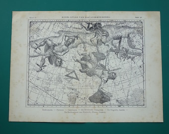 ASTROLOGY Old star chart Dutch vintage astronomy map of Andromeda Perseus Cassiopeia Aries zodiac sign constellation stars horoscope print