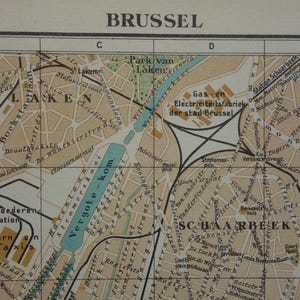 Old map of Brussels Belgium Original 1933 vintage Dutch city plan