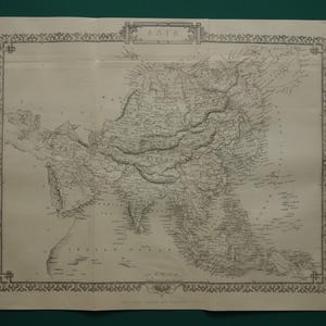 ASIEN alte Karte - original antike John Rapkin Karte von Kontinent Asien - 1860 vintage englische Karten