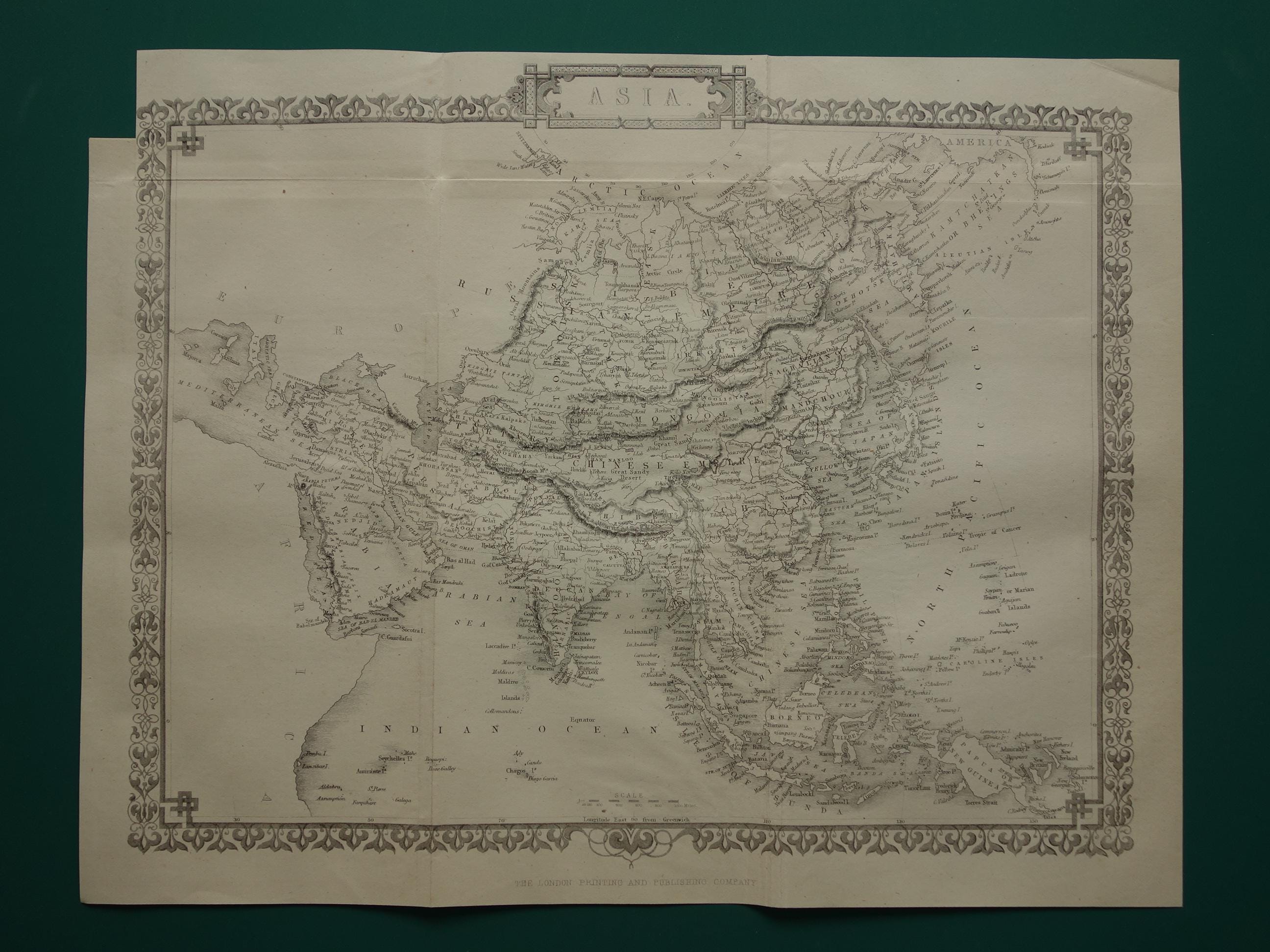 ASIA Old Map - Original Antique John Rapkin Map of Continent Asia ...